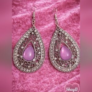 Silver and Lavender Rhinestone Teardrop Earrings
